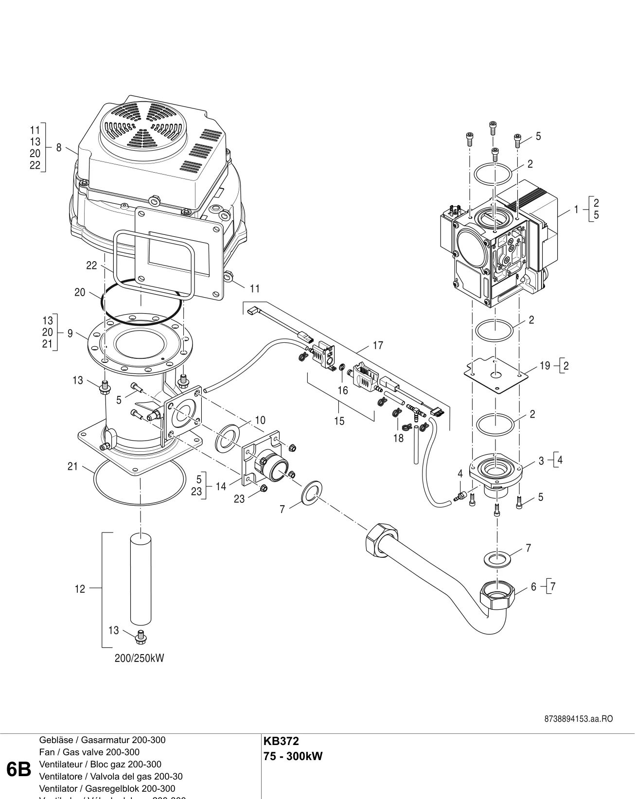Explosietekening Gebläse / Gasarmatur 200-300 B — Buderus KB372 75-300 kW