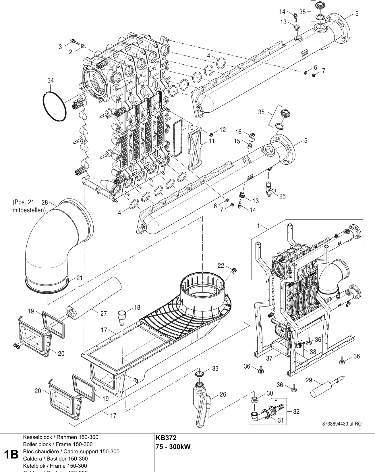Schéma éclaté Kesselblock / Rahmen 150-300 B — Buderus KB372 75-300 kW