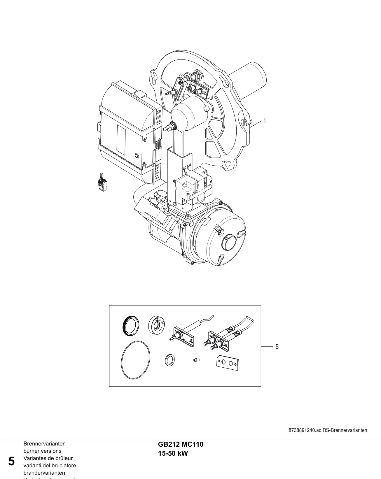 Schéma éclaté Variantes de brûleur — Buderus GB212 15-50 kW MC110
