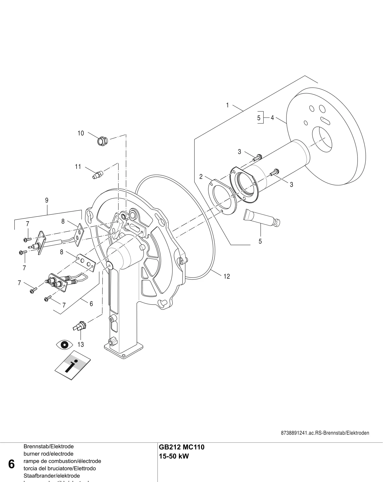 Schéma éclaté rampe de combustion/électrode — Buderus GB212 15-50 kW MC110
