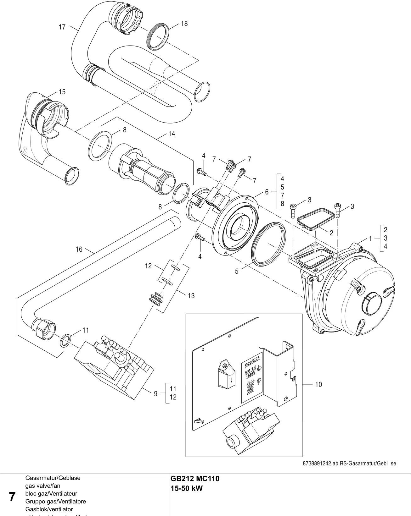 Schéma éclaté bloc gaz/Ventilateur — Buderus GB212 15-50 kW MC110
