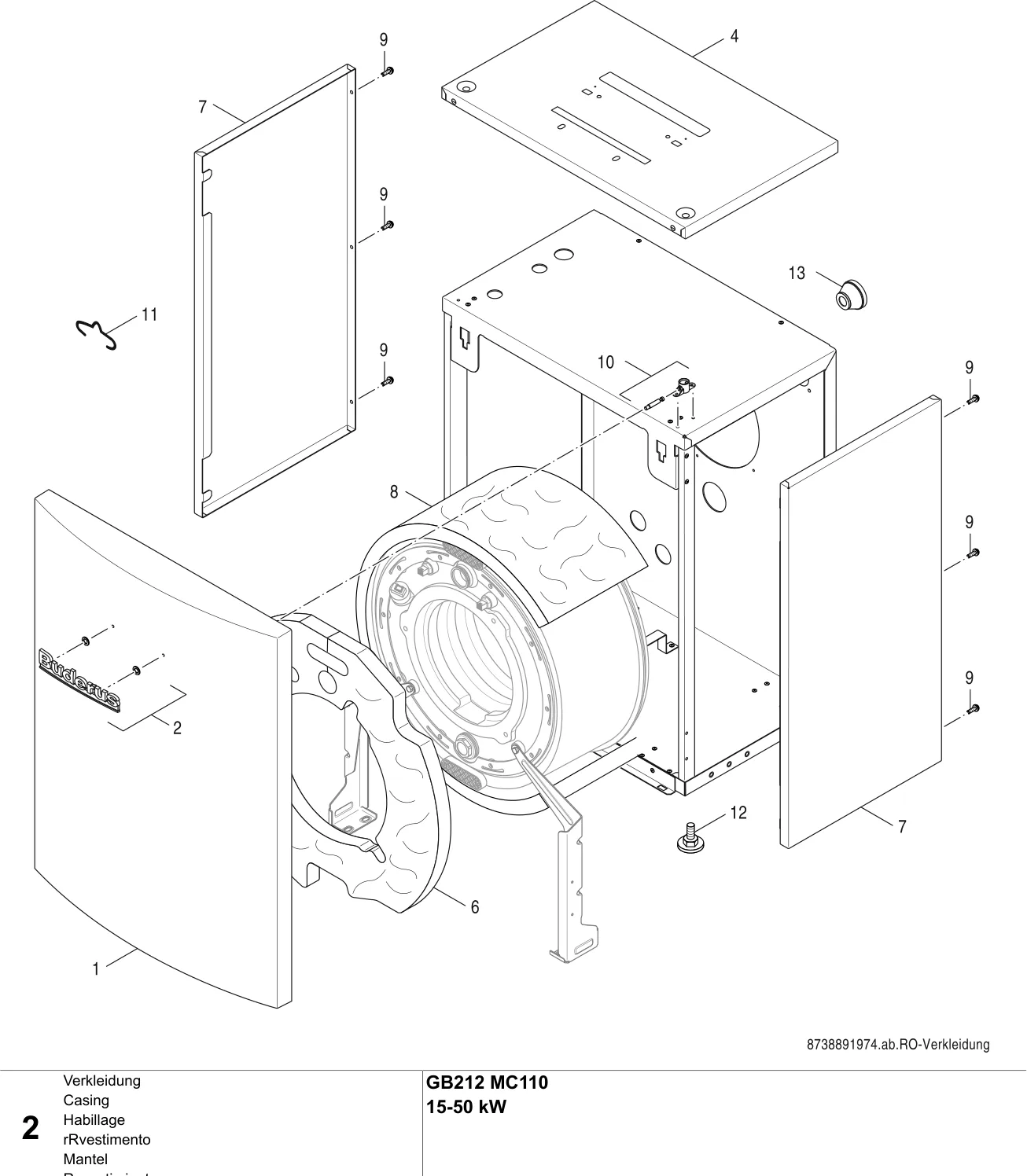 Schéma éclaté Habillage — Buderus GB212 15-50 kW MC110