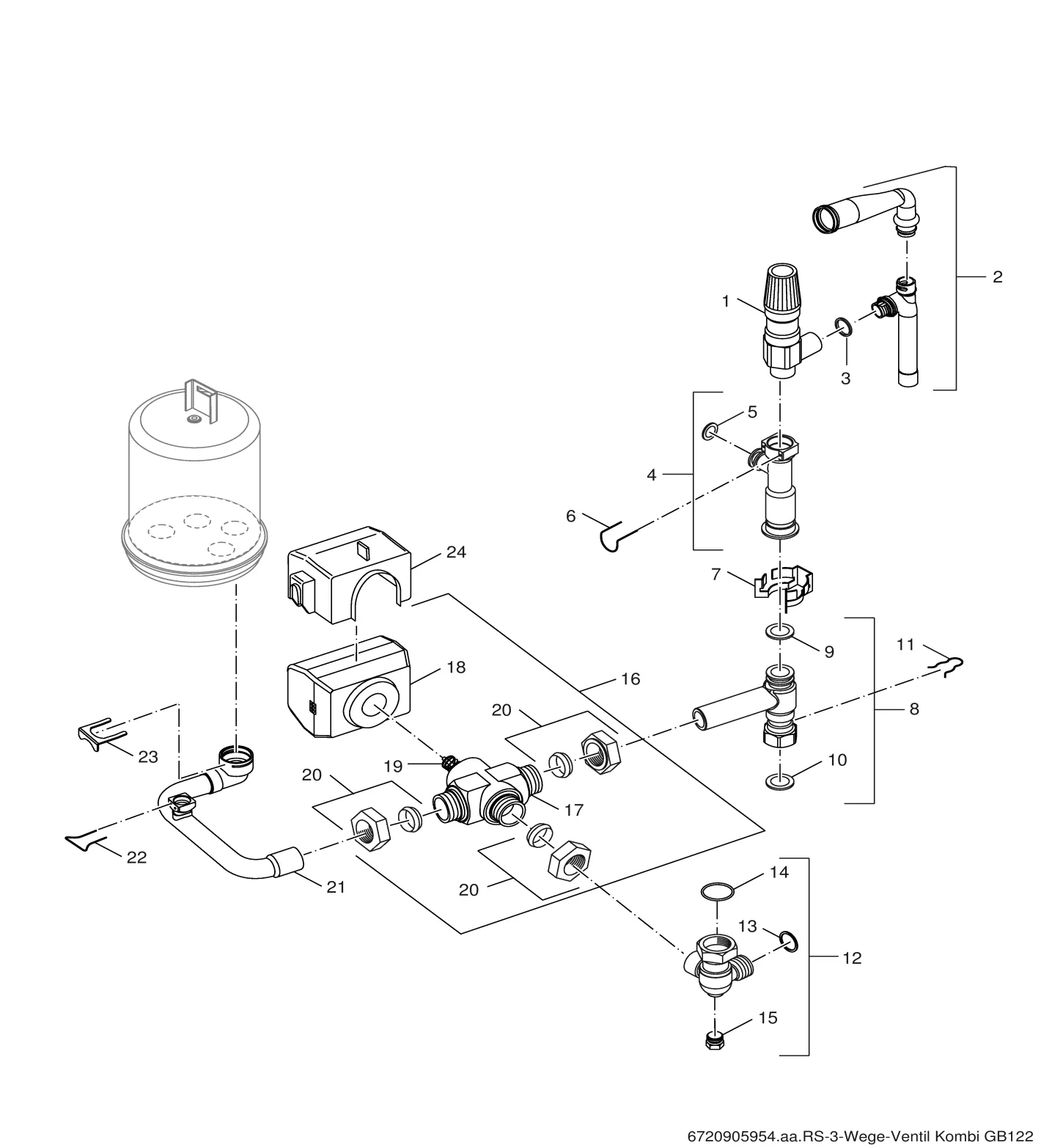 Schéma éclaté 3-way valve Kombi — Buderus GB122