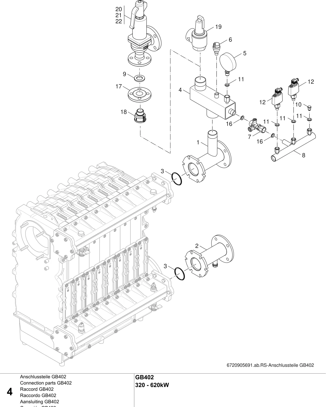 Schéma éclaté Anschlussteile GB402 — Buderus GB402 320-620kW