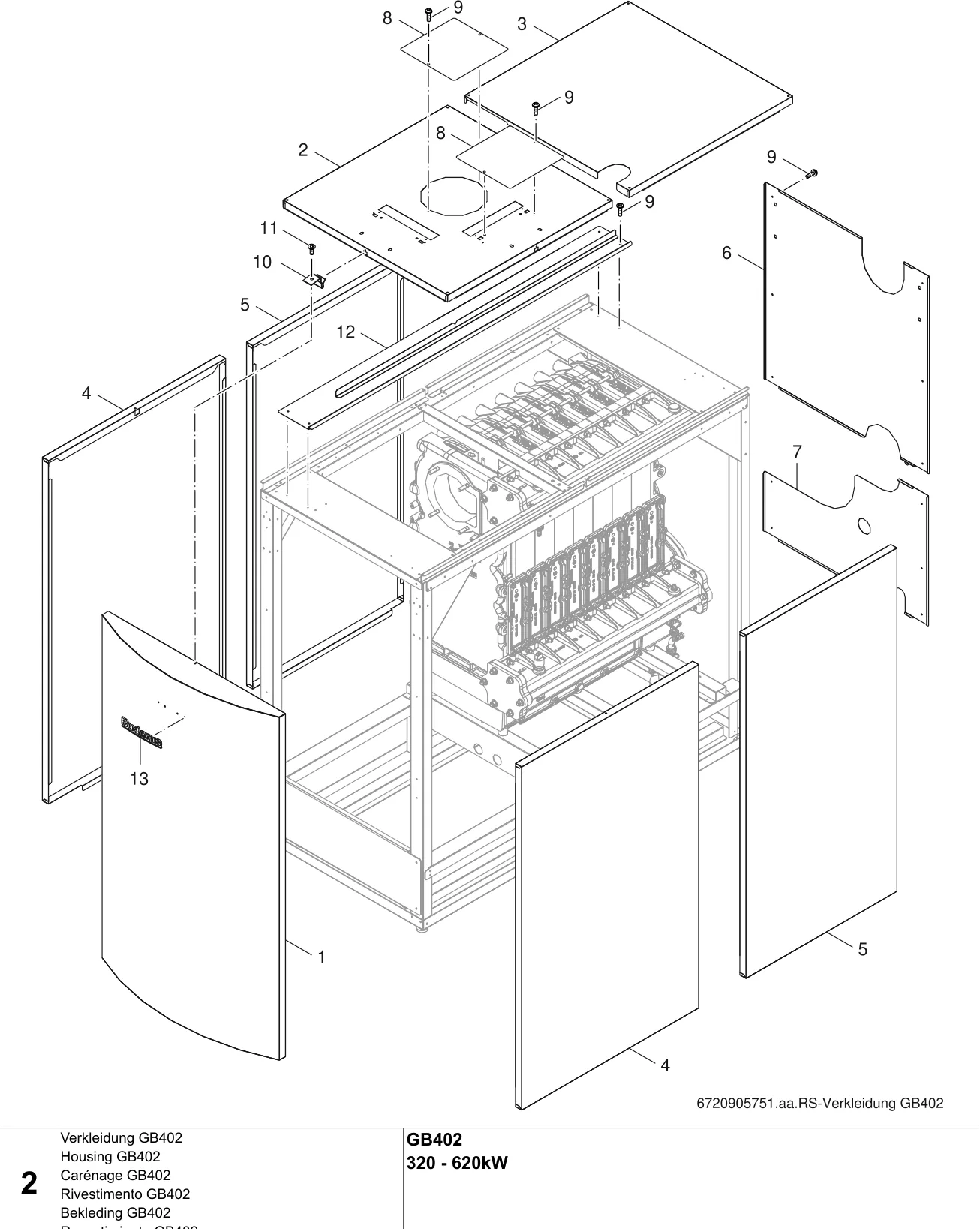 Schéma éclaté Verkleidung GB402 — Buderus GB402 320-620kW