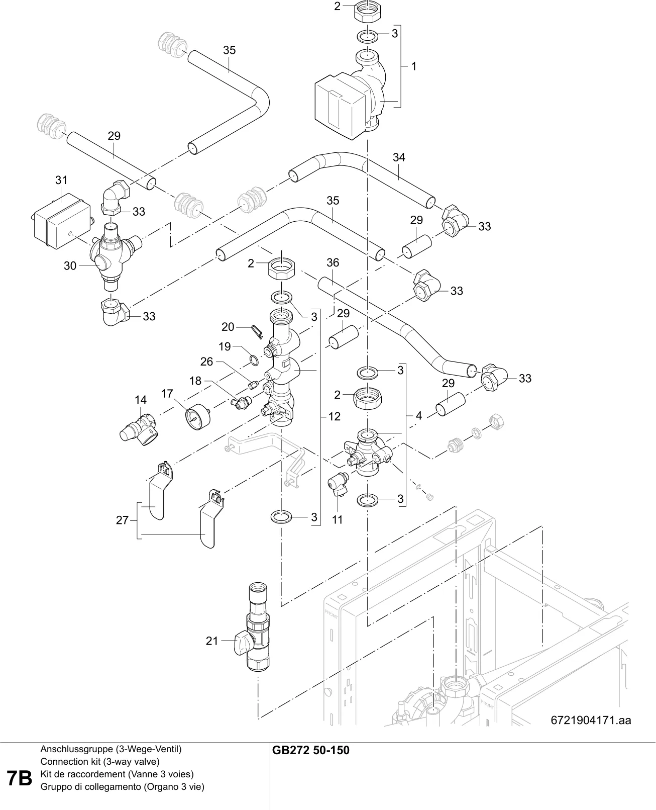 Explosietekening Kit de raccordement (Vanne 3 voies) B — Buderus GB272 50-150