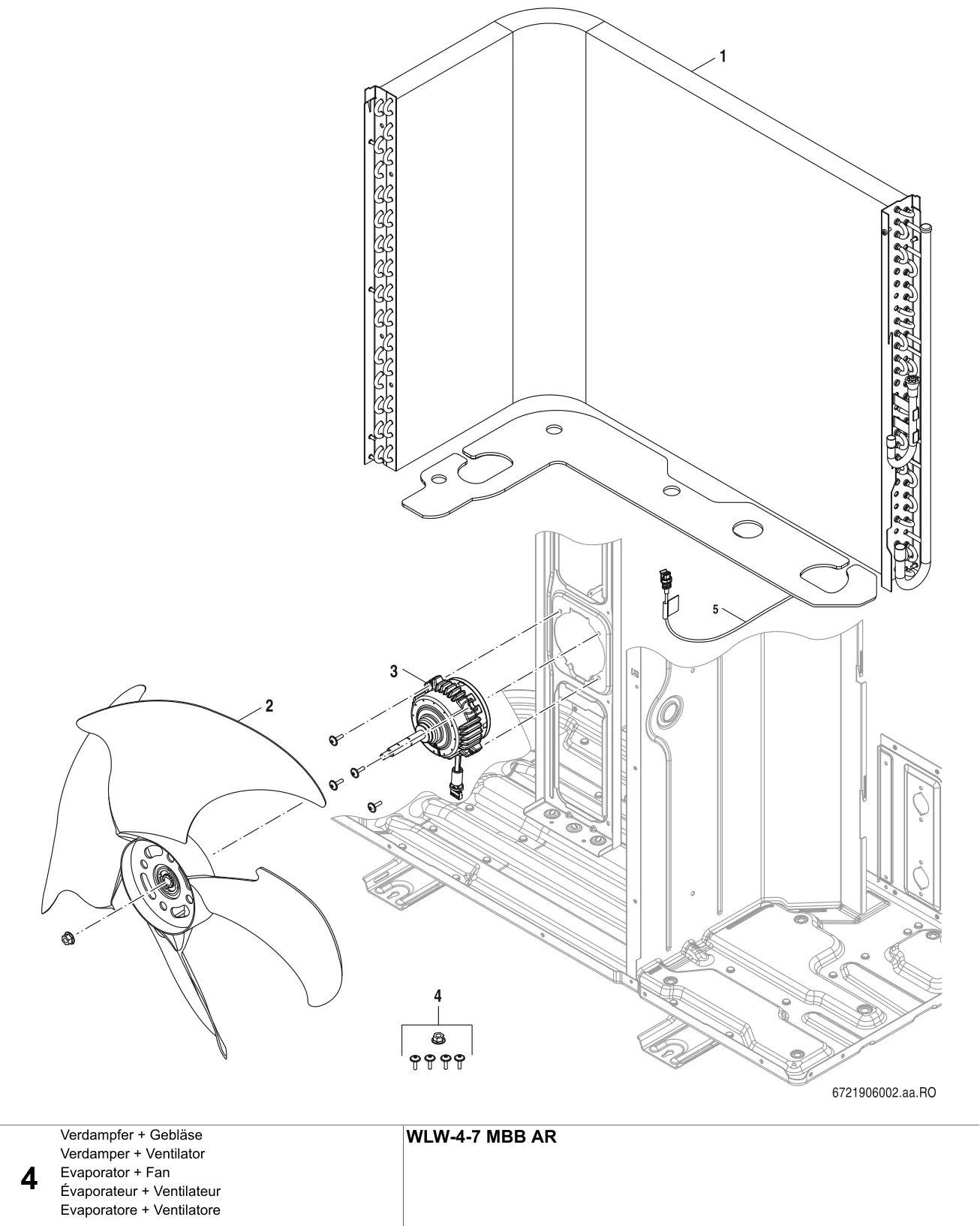 Explosietekening Évaporateur + Ventilateur — Buderus WLW-4-7 MBB AR