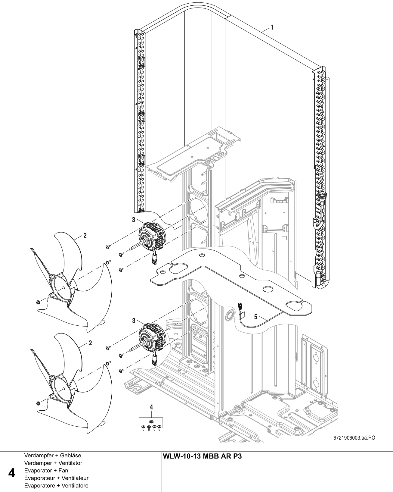 Explosietekening Évaporateur + Ventilateur — Buderus WLW-10-13 MBB AR/AR P3