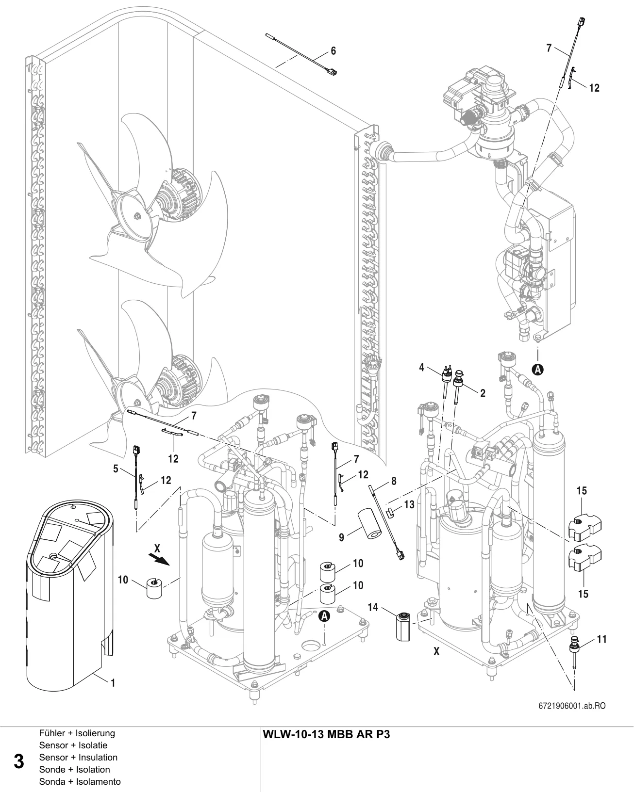 Explosietekening Sonde + Isolation — Buderus WLW-10-13 MBB AR/AR P3