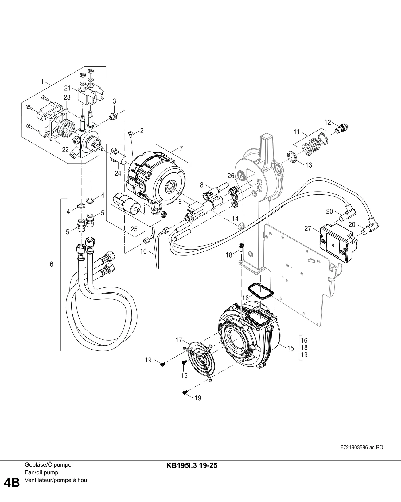 Schéma éclaté Ventilateur/pompe à fioul B — Buderus KB195i.3 19-25