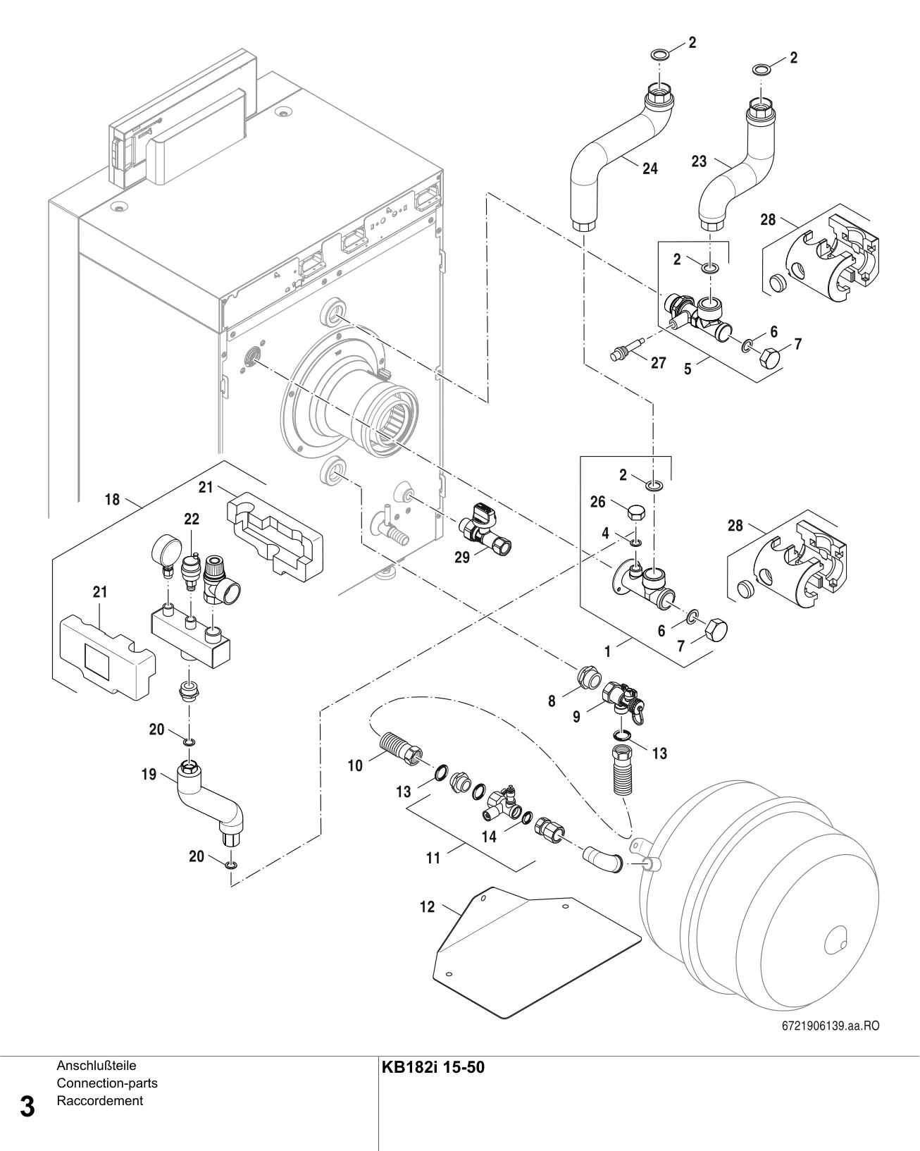 Schéma éclaté Raccordement — Buderus KB182i 15-50