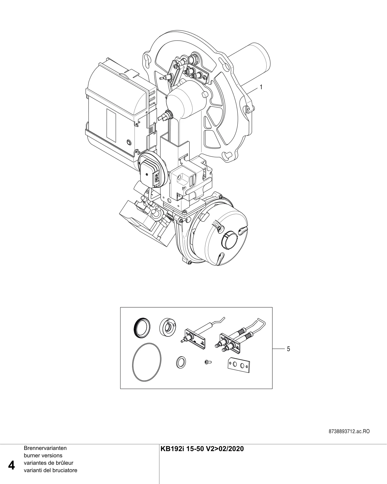 Explosietekening variantes de brûleur — Buderus KB192i-15-50kW V2>02/2020