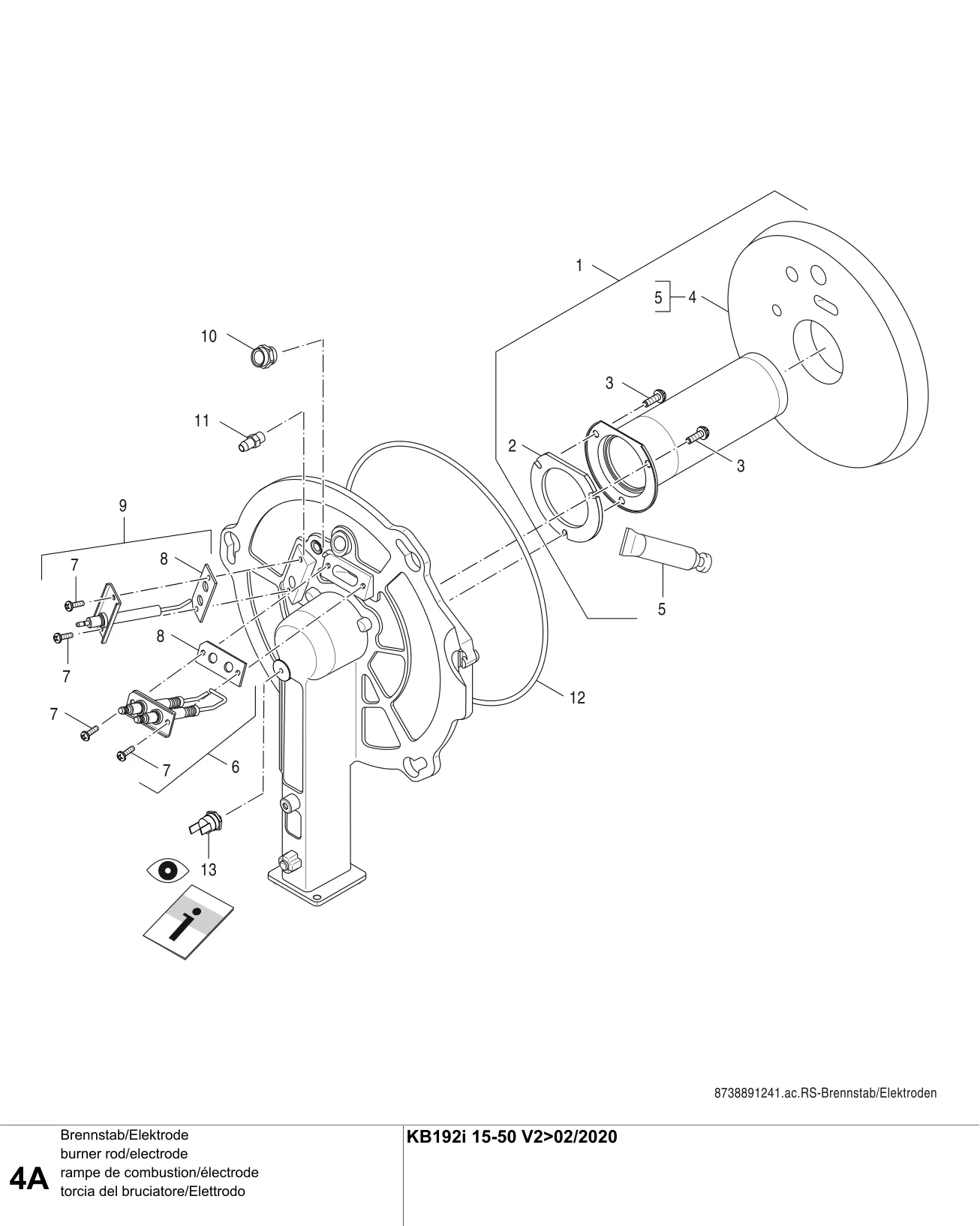 Explosietekening rampe de combustion/électrode A — Buderus KB192i-15-50kW V2>02/2020