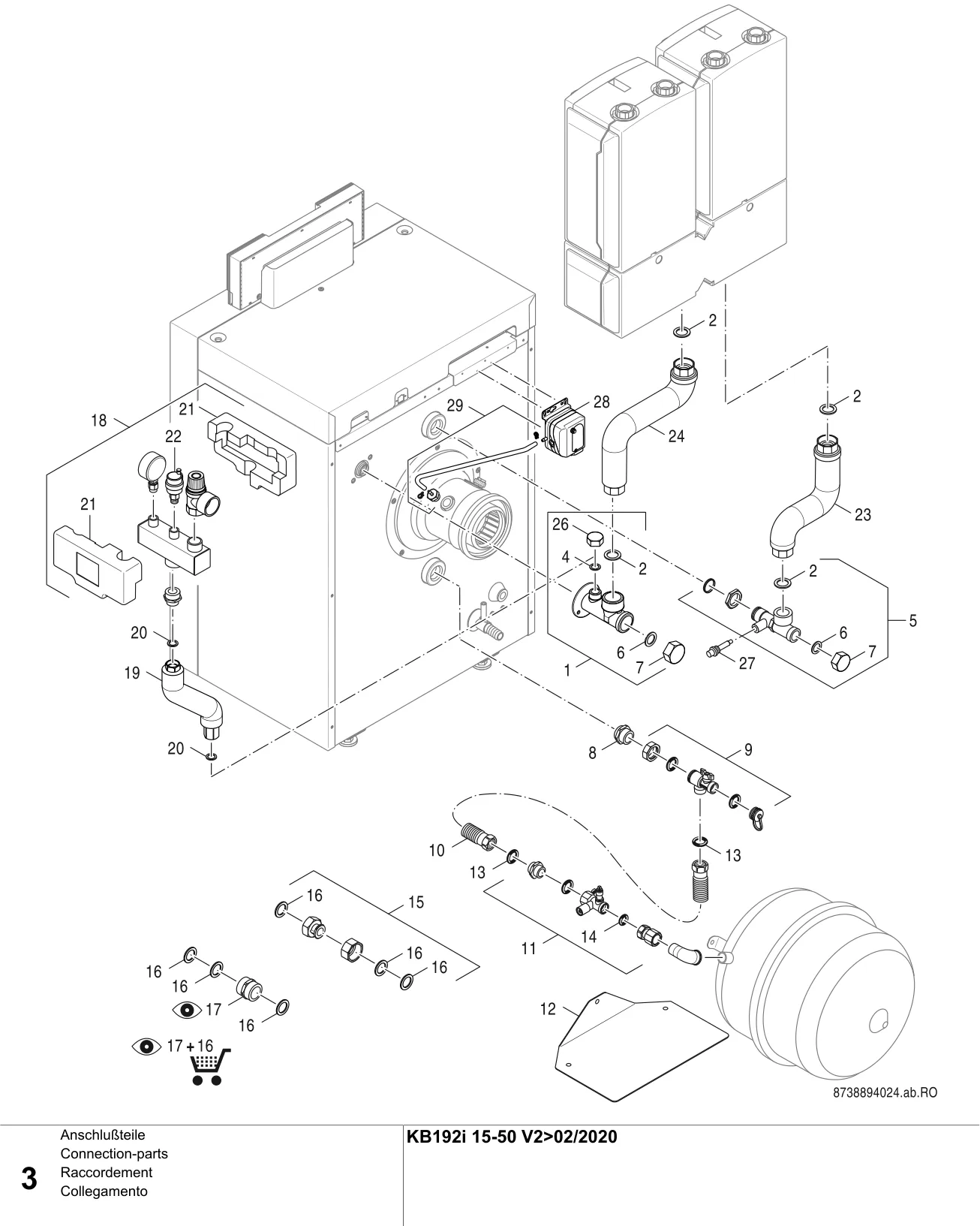 Explosietekening Raccordement — Buderus KB192i-15-50kW V2>02/2020