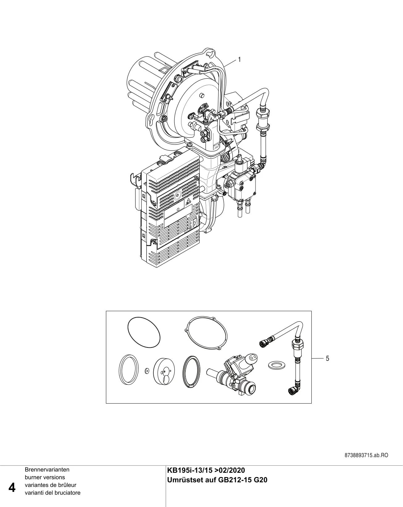 Schéma éclaté variantes de brûleur — Buderus KB195i-13/15kW V2>02/2020