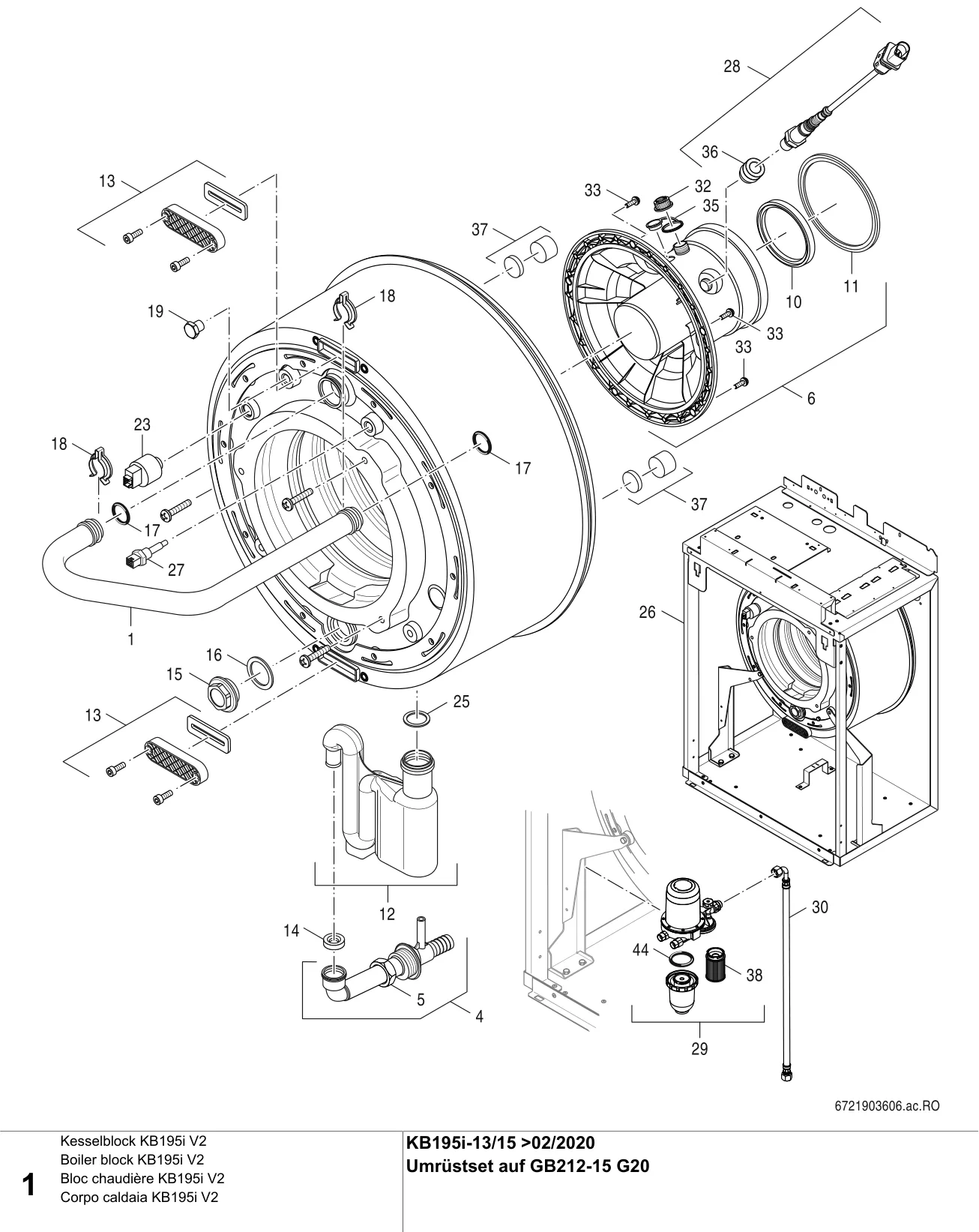 Schéma éclaté Kesselblock KB195i V2 — Buderus KB195i-13/15kW V2>02/2020