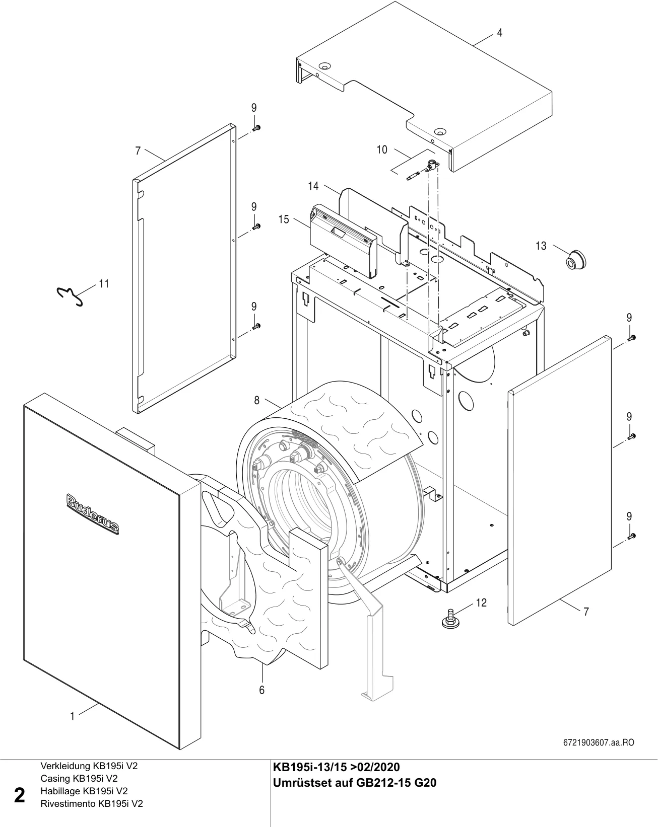 Schéma éclaté Verkleidung KB195i V2 — Buderus KB195i-13/15kW V2>02/2020
