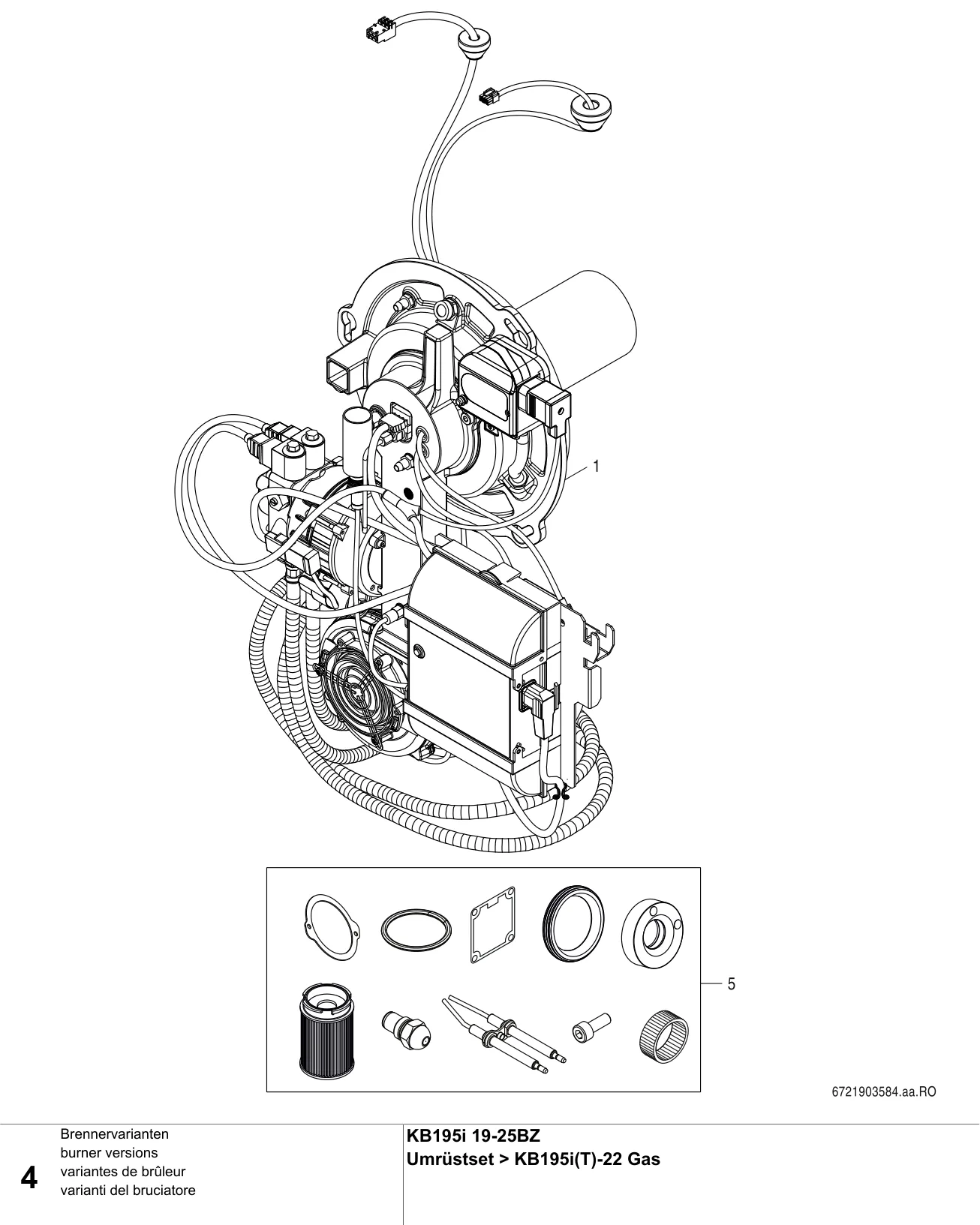 Schéma éclaté variantes de brûleur — Buderus KB195i BZ 19-25, Umrüstset KB195i(T)BZ>KB195i(T)-22 Gas