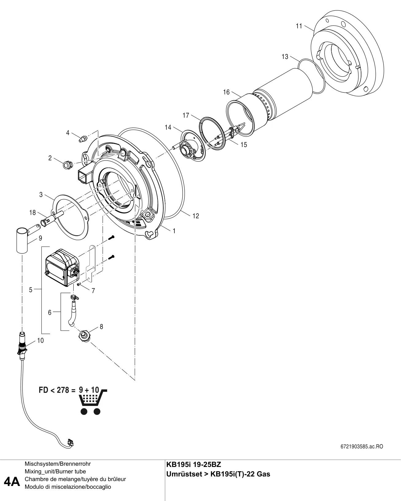 Schéma éclaté Chambre de melange/tuyère du brûleur A — Buderus KB195i BZ 19-25, Umrüstset KB195i(T)BZ>KB195i(T)-22 Gas