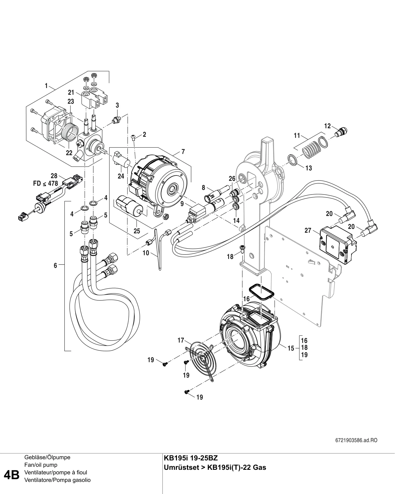 Schéma éclaté Ventilateur/pompe à fioul B — Buderus KB195i BZ 19-25, Umrüstset KB195i(T)BZ>KB195i(T)-22 Gas