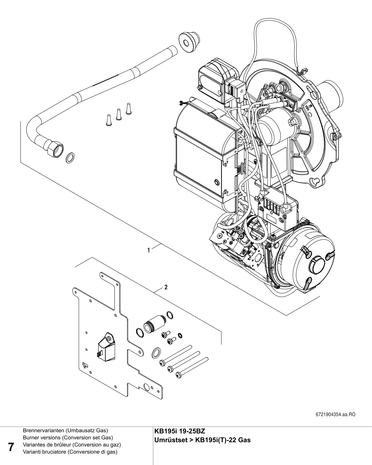 Schéma éclaté Variantes de brûleur (Conversion au gaz) — Buderus KB195i BZ 19-25, Umrüstset KB195i(T)BZ>KB195i(T)-22 Gas