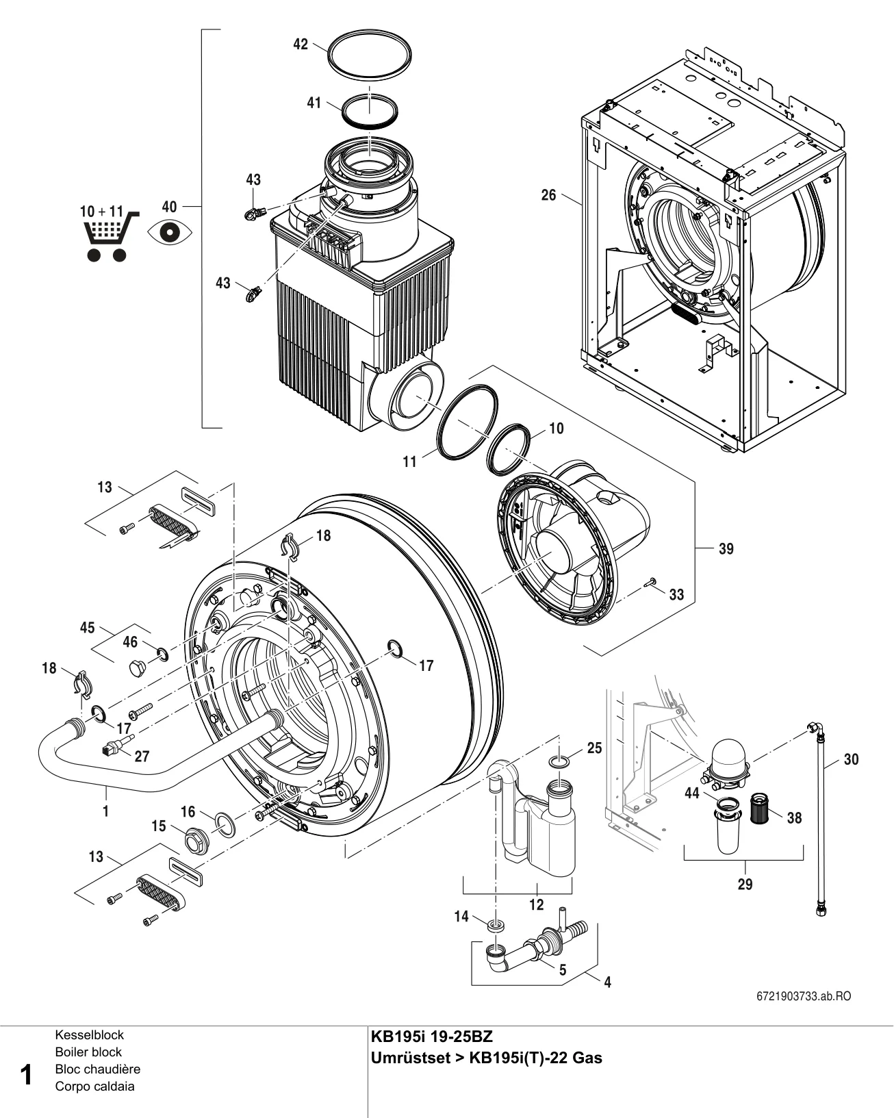 Schéma éclaté Bloc chaudière — Buderus KB195i BZ 19-25, Umrüstset KB195i(T)BZ>KB195i(T)-22 Gas