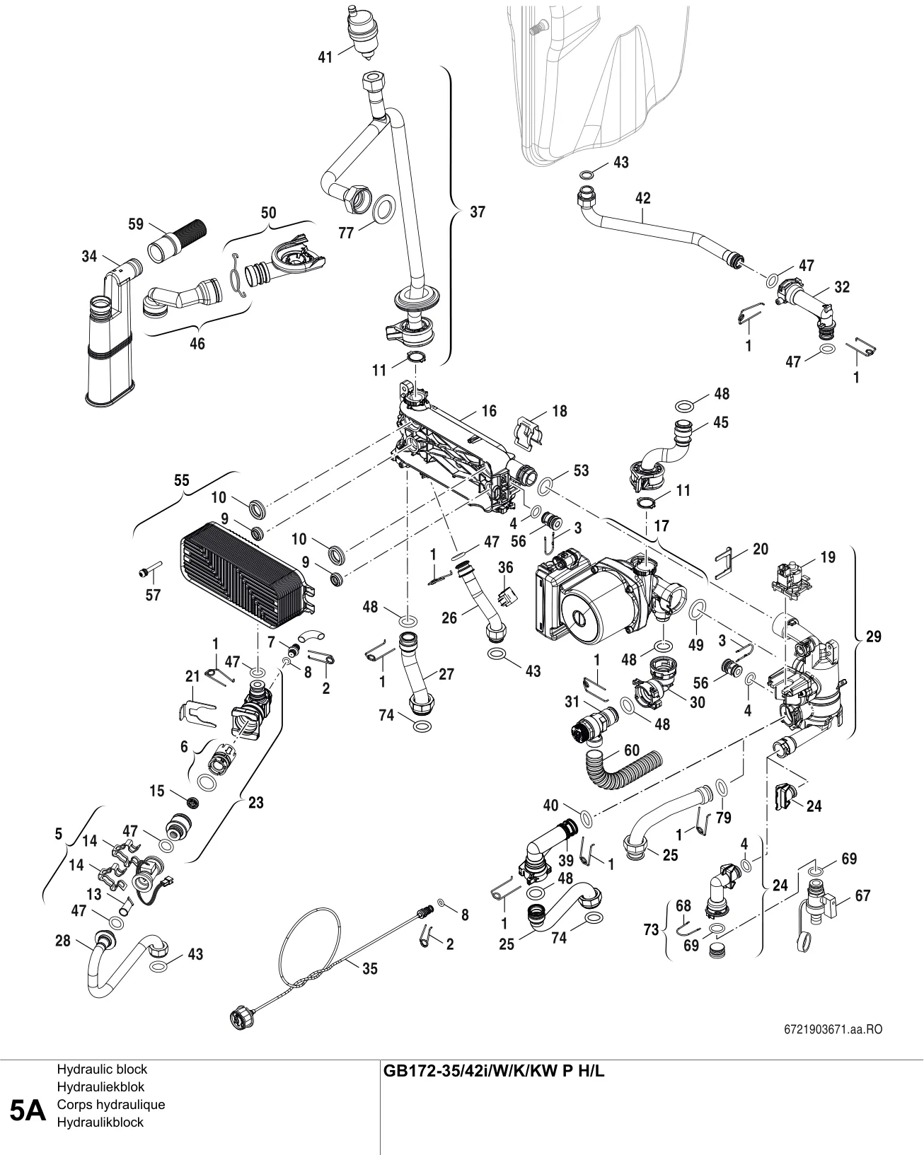 Schéma éclaté Corps hydraulique A — Buderus GB172-35/42i/W/K/KW P H/L