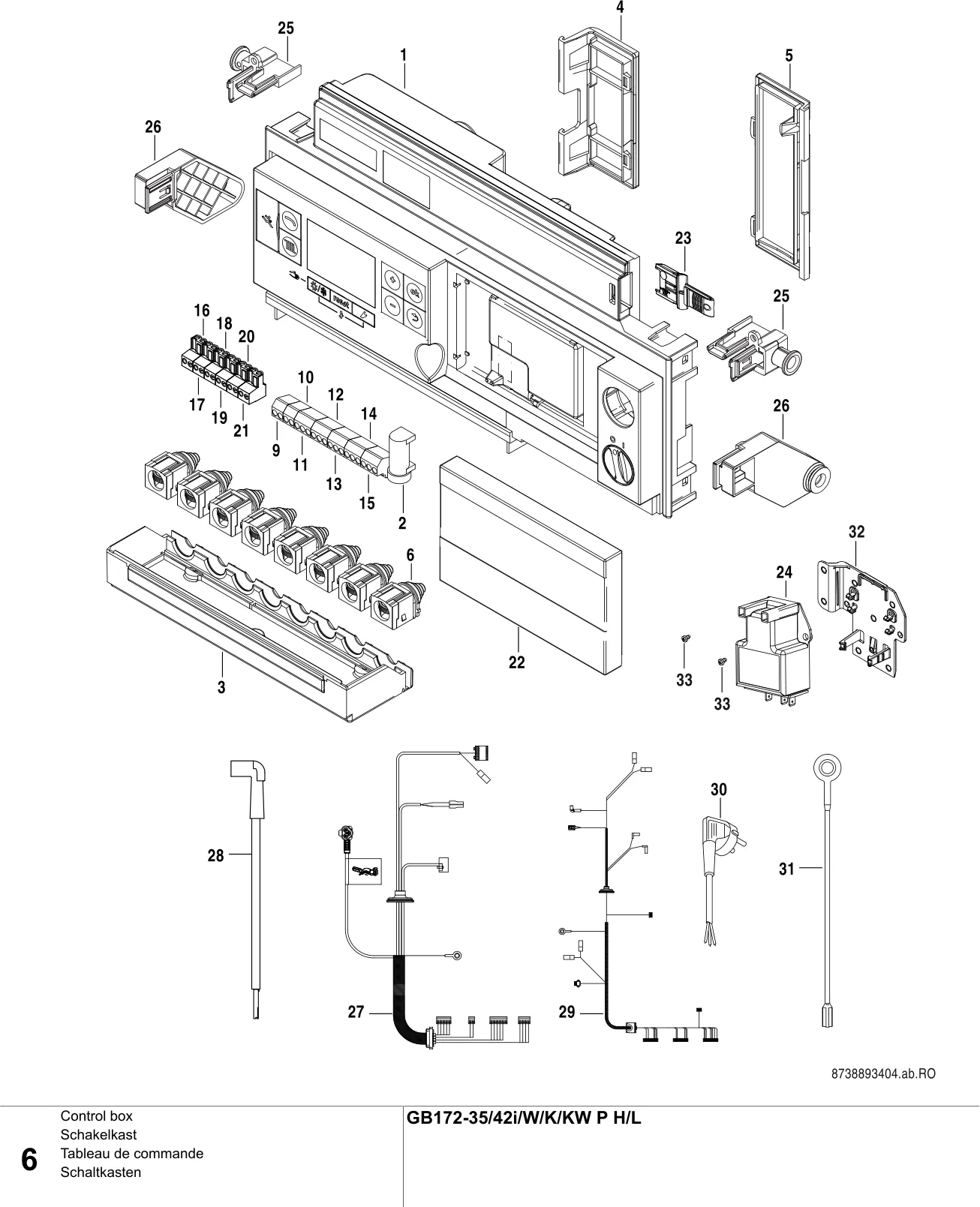 Schéma éclaté Tableau de commande — Buderus GB172-35/42i/W/K/KW P H/L