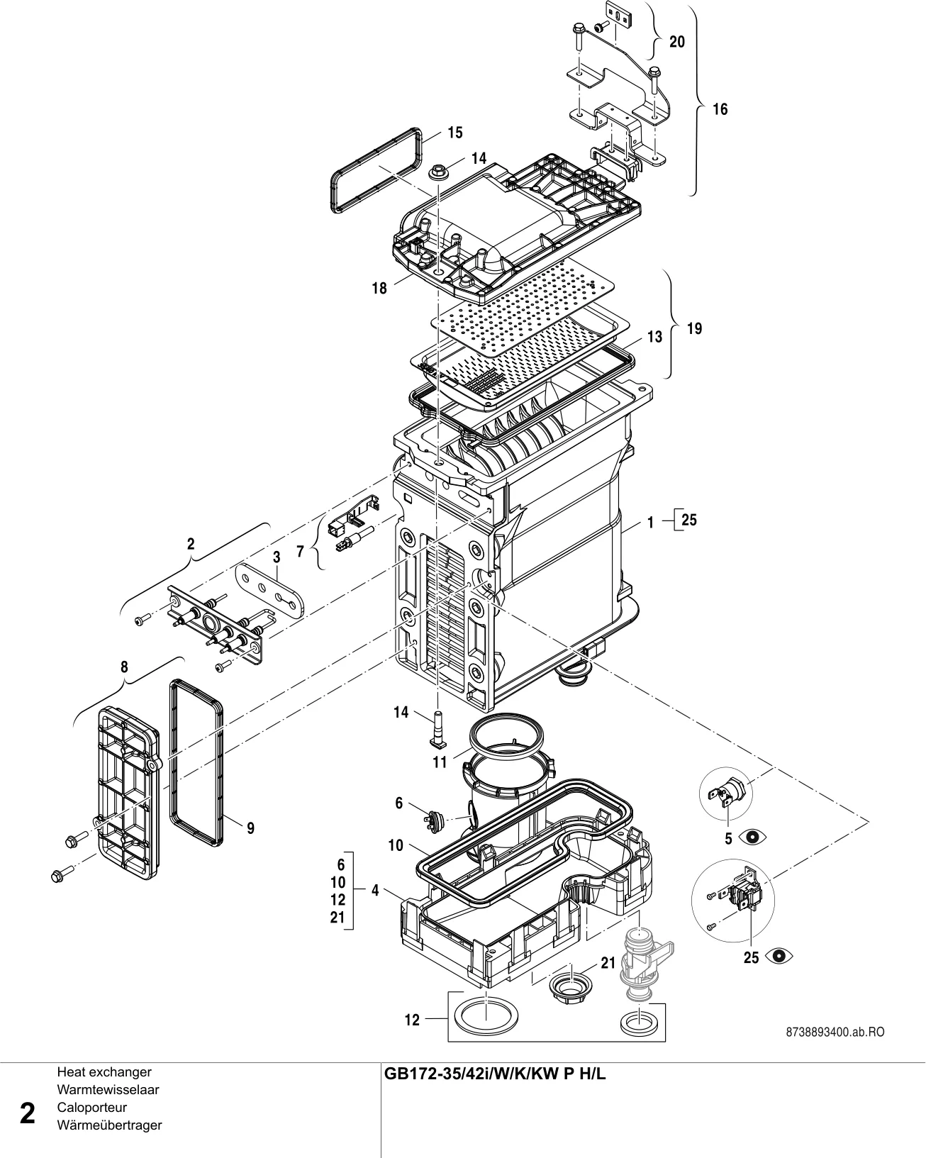 Schéma éclaté Caloporteur — Buderus GB172-35/42i/W/K/KW P H/L