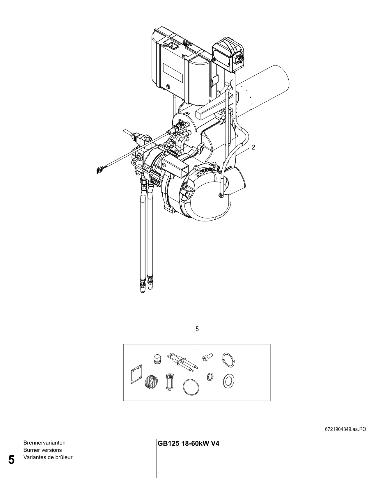 Explosietekening Variantes de brûleur — Buderus GB125 18-60 kW V4, MC110