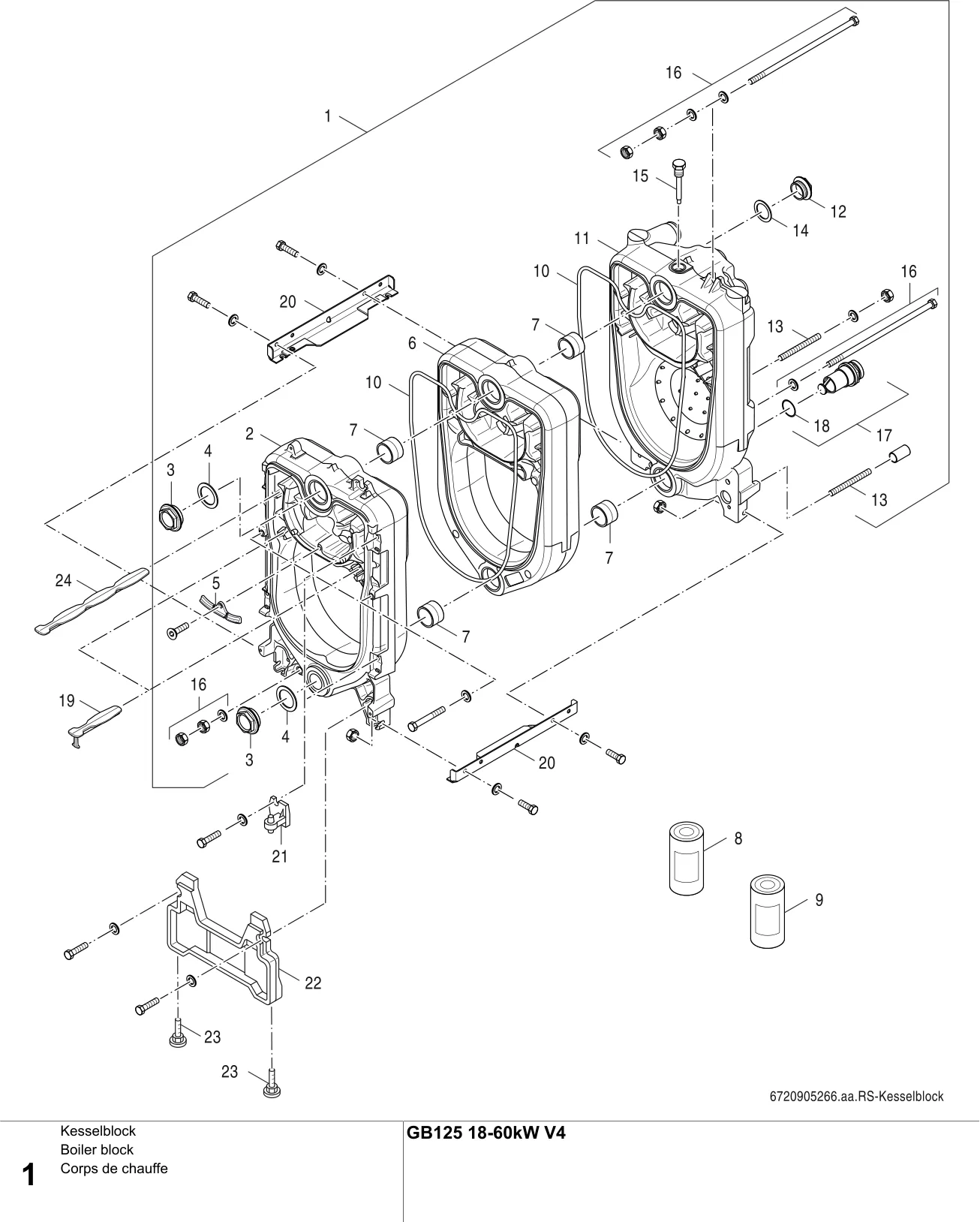 Explosietekening Corps de chauffe — Buderus GB125 18-60 kW V4, MC110
