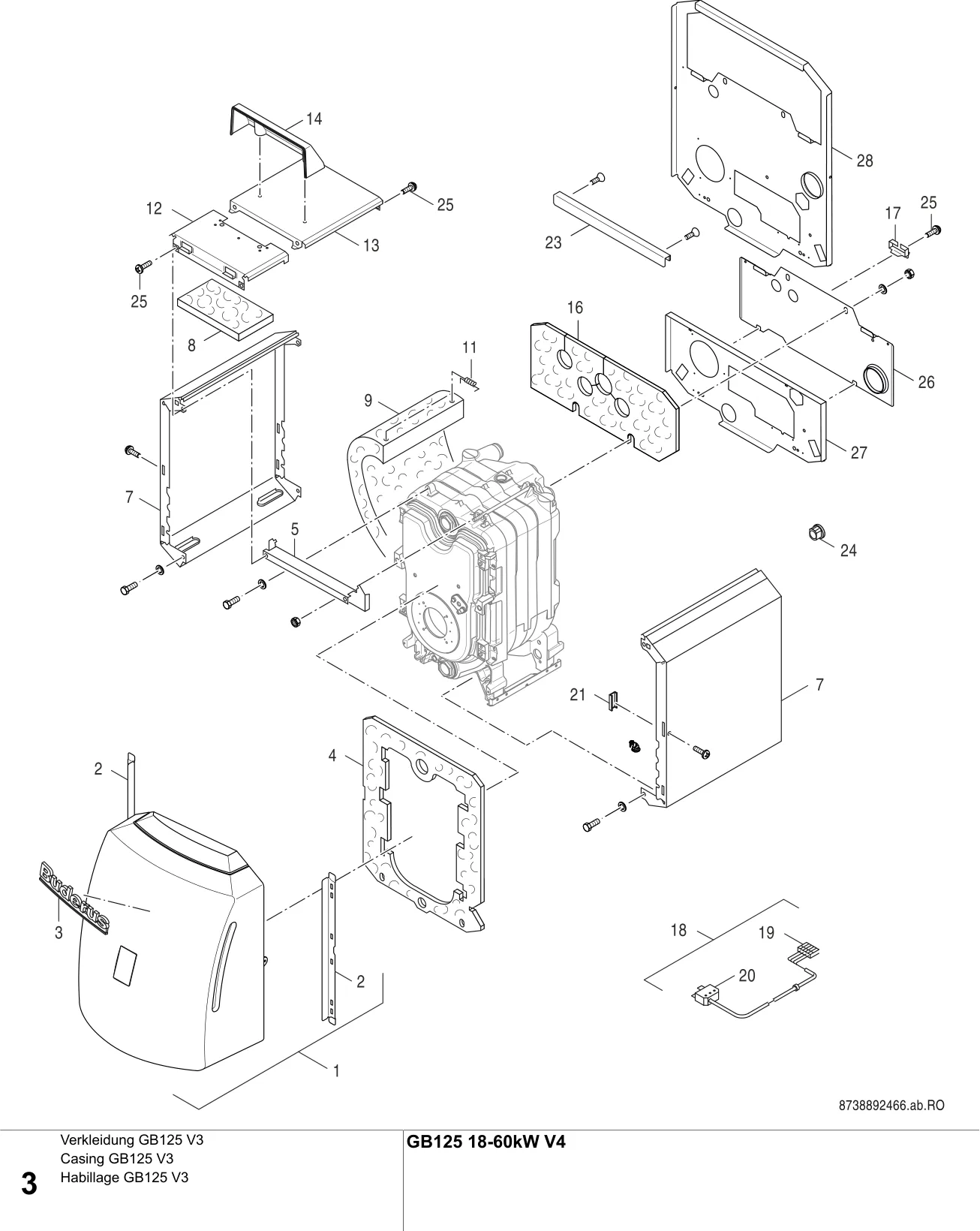 Explosietekening Verkleidung GB125 V3 — Buderus GB125 18-60 kW V4, MC110
