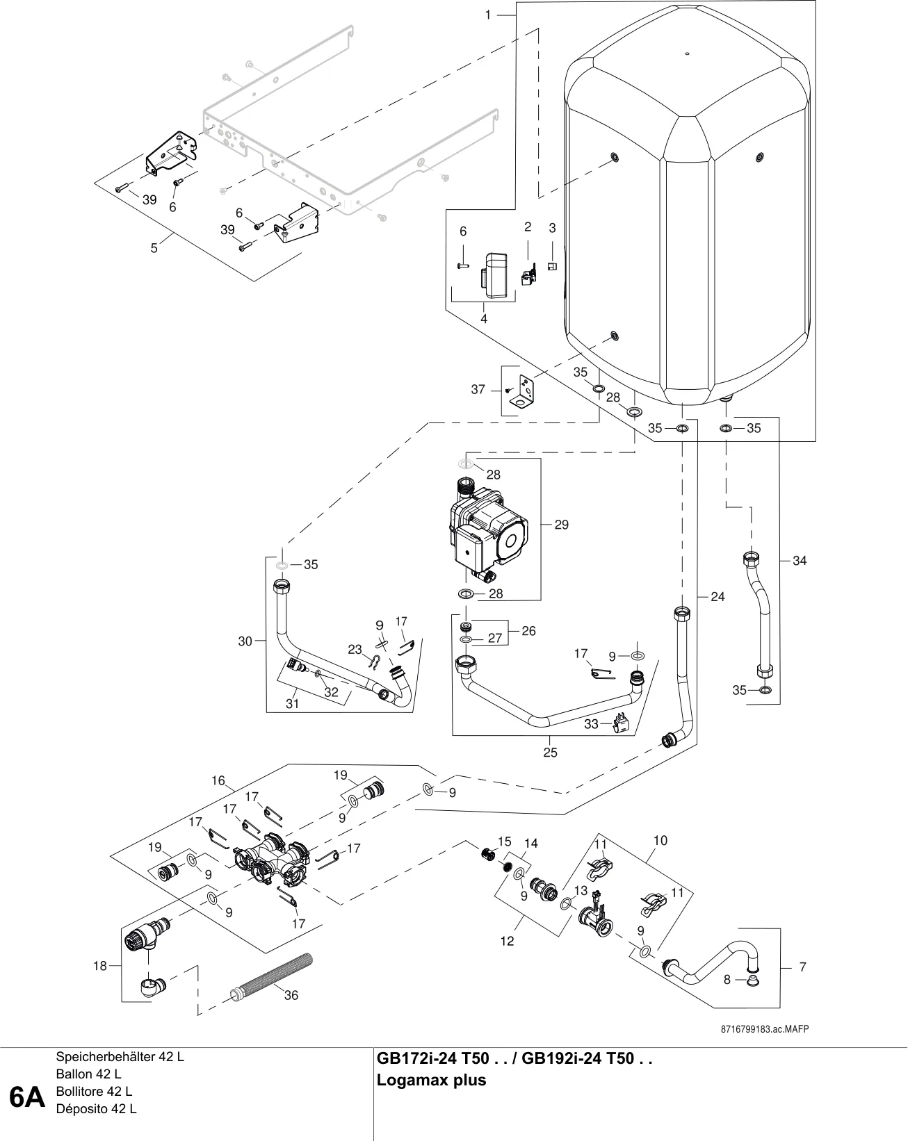 Schéma éclaté Ballon 42 L A — Buderus GB172i/192i-24 T50