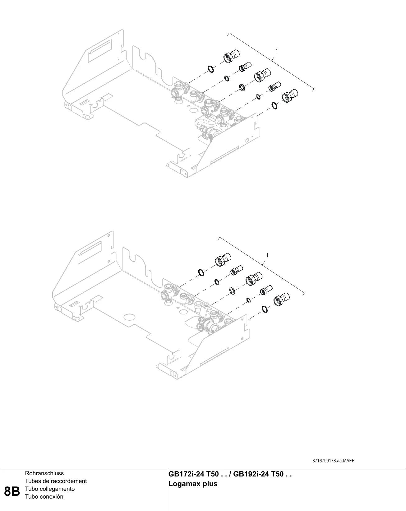 Schéma éclaté Tubes de raccordement B — Buderus GB172i/192i-24 T50