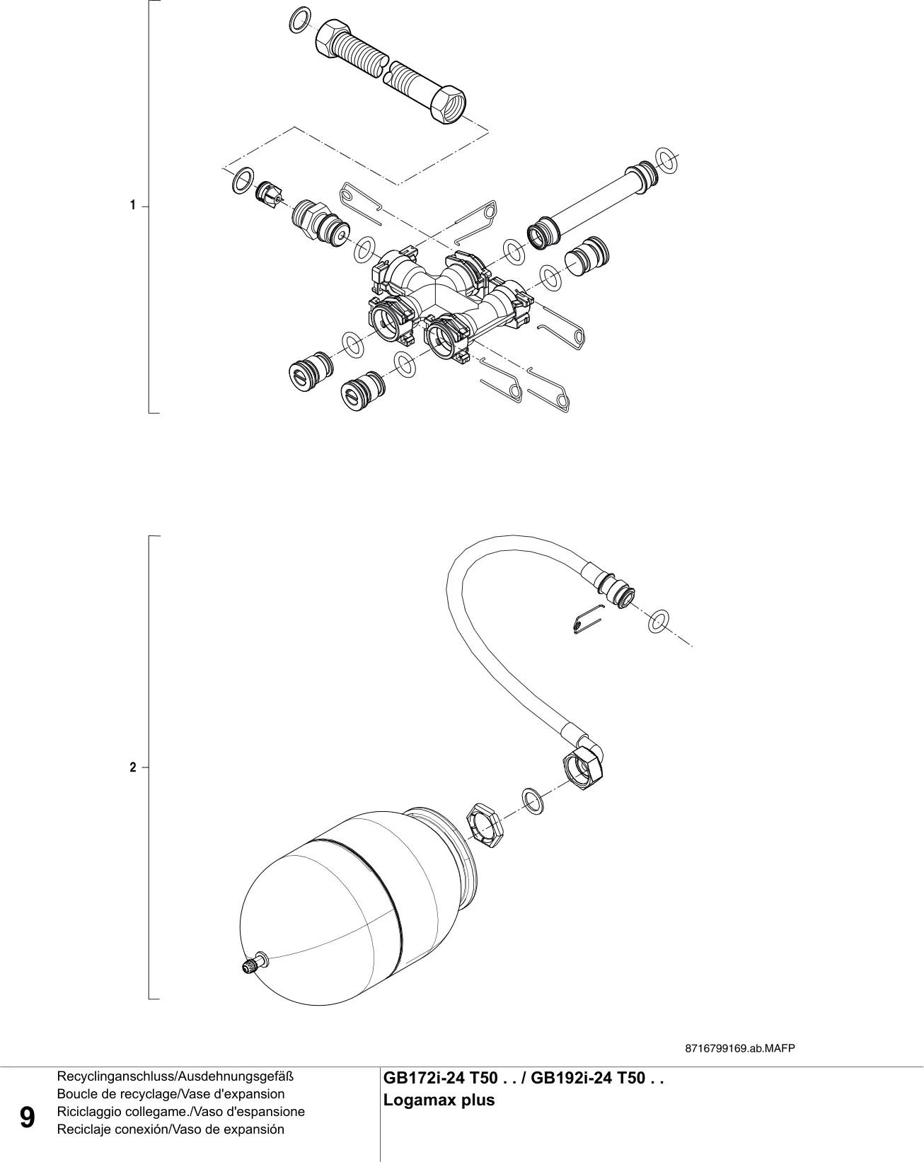 Schéma éclaté Boucle de recyclage/Vase d'expansion — Buderus GB172i/192i-24 T50