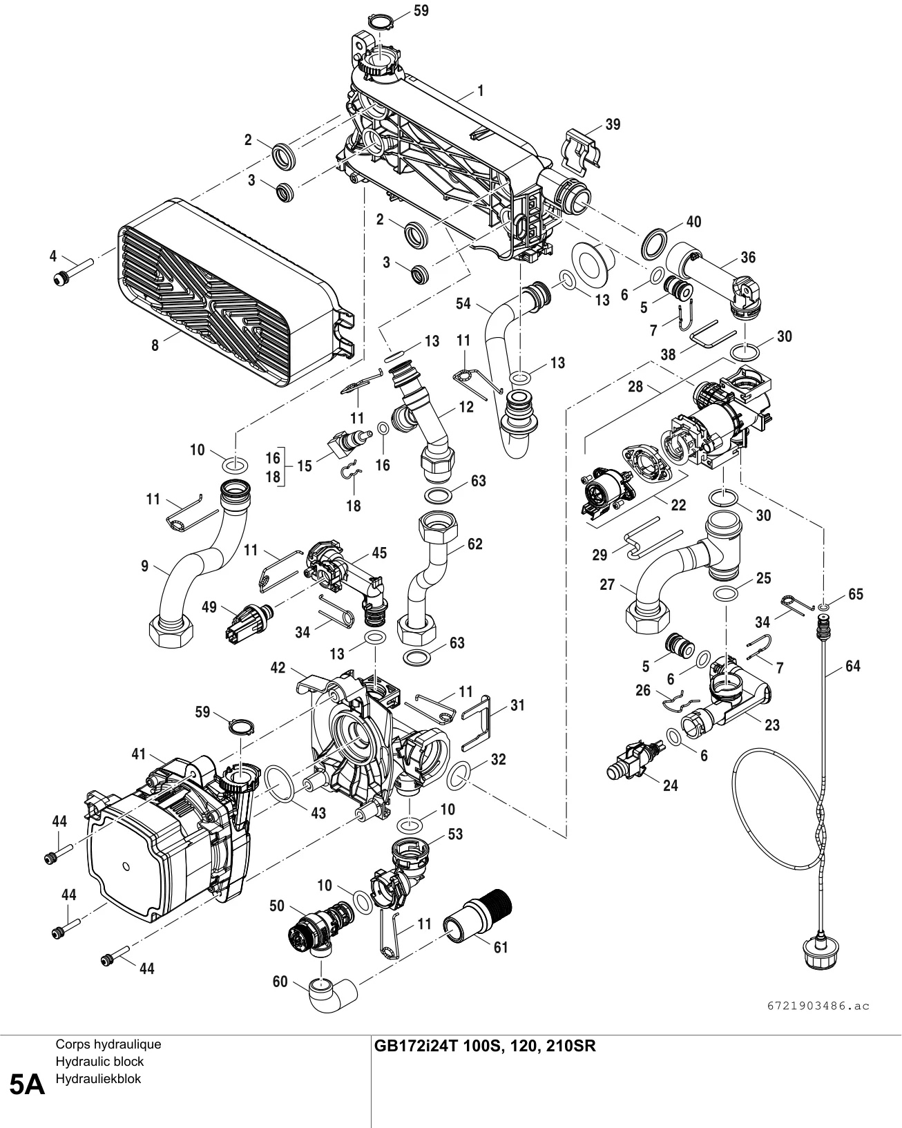 Explosietekening Corps hydraulique A — Buderus GB172i24 T100S,120,210SR