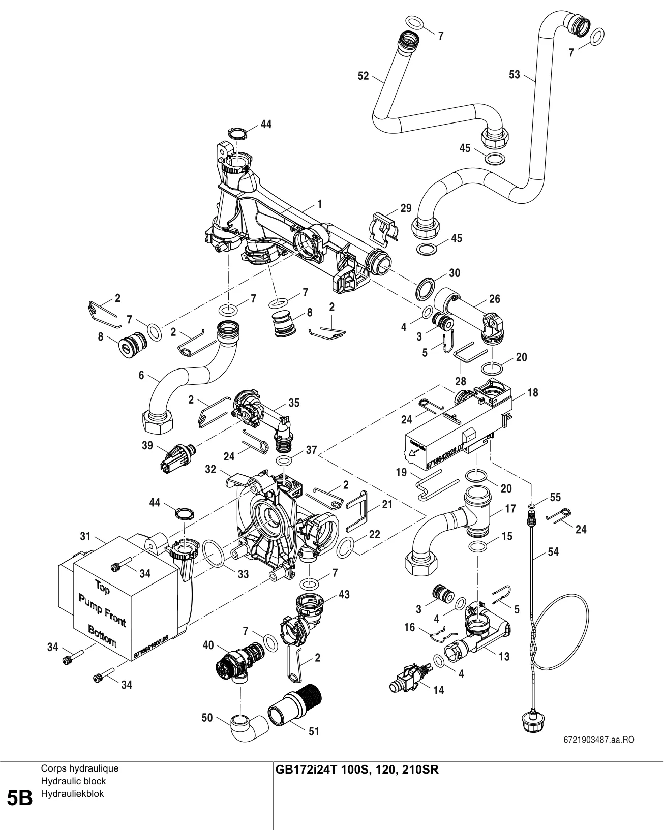 Explosietekening Corps hydraulique B — Buderus GB172i24 T100S,120,210SR