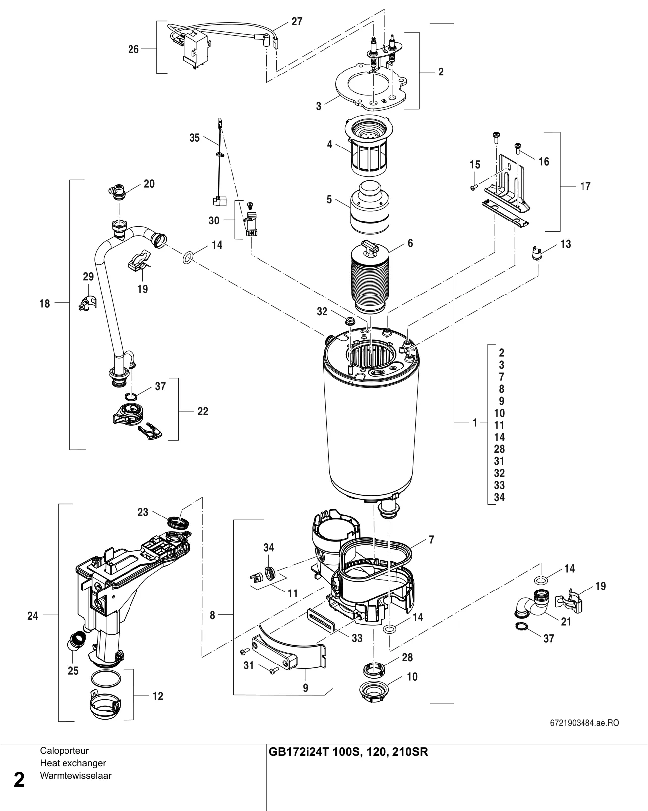 Explosietekening Caloporteur — Buderus GB172i24 T100S,120,210SR