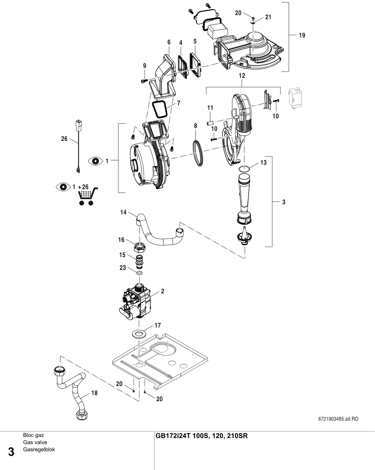 Explosietekening Bloc gaz — Buderus GB172i24 T100S,120,210SR