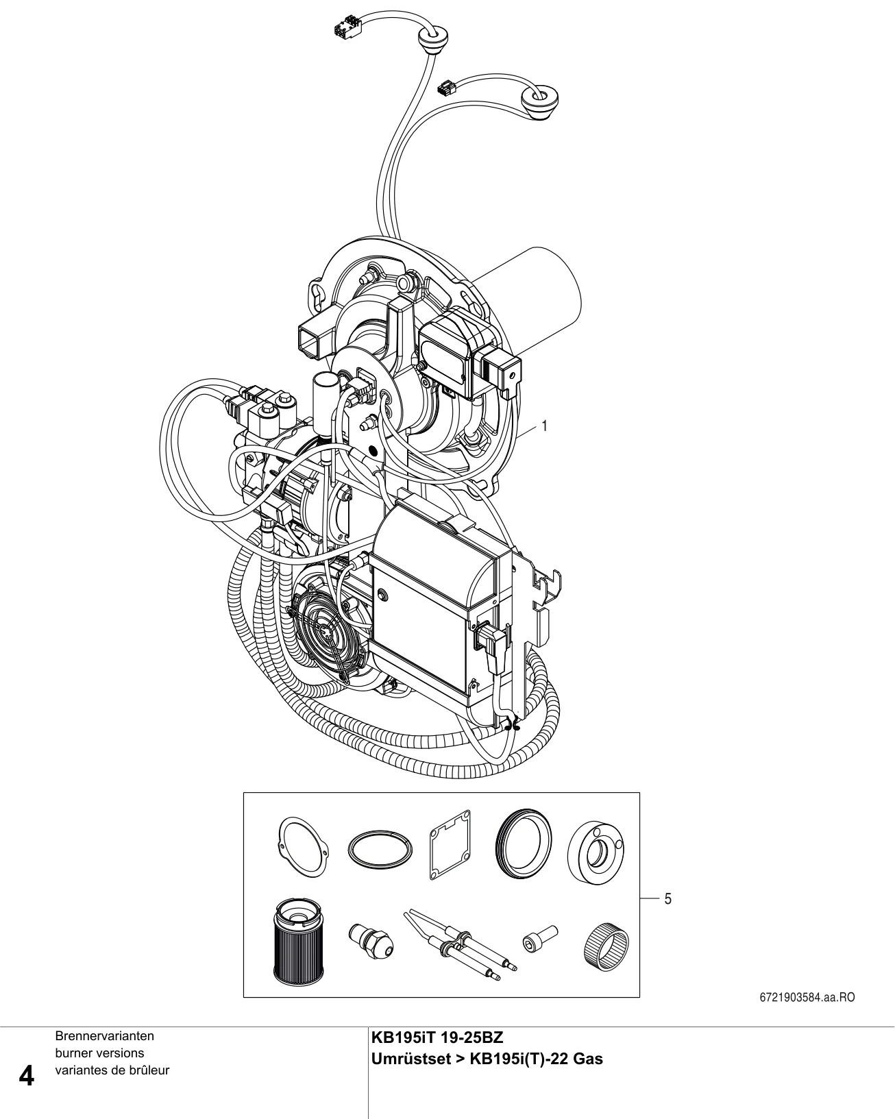 Schéma éclaté variantes de brûleur — Buderus KB195iT 19-25BZ, Umrüstset KB195i(T)BZ>KB195i(T)-22 Gas