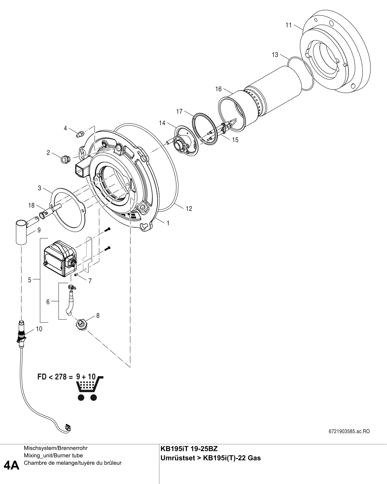 Schéma éclaté Chambre de melange/tuyère du brûleur A — Buderus KB195iT 19-25BZ, Umrüstset KB195i(T)BZ>KB195i(T)-22 Gas
