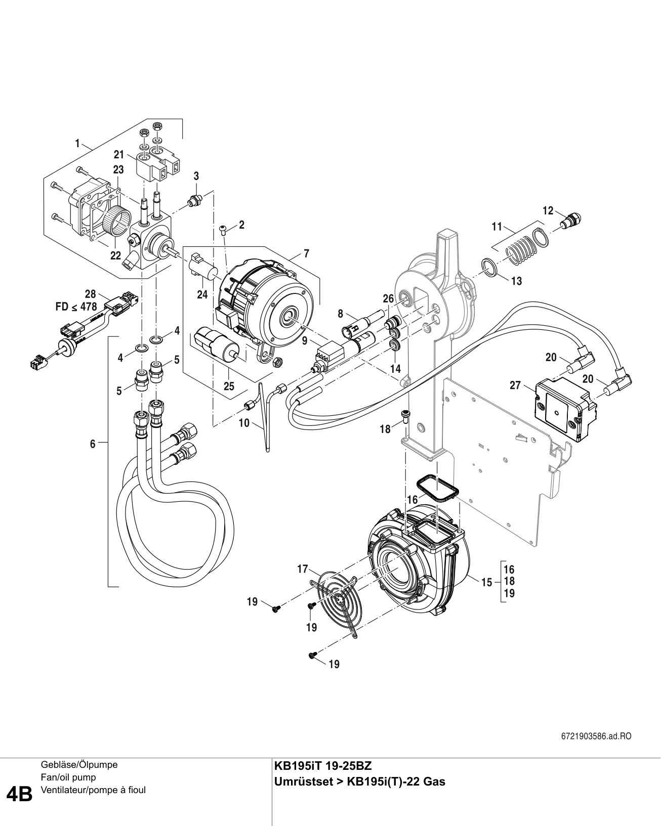 Schéma éclaté Ventilateur/pompe à fioul B — Buderus KB195iT 19-25BZ, Umrüstset KB195i(T)BZ>KB195i(T)-22 Gas