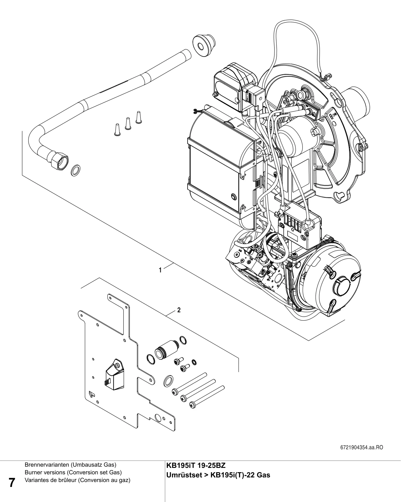 Schéma éclaté Variantes de brûleur (Conversion au gaz) — Buderus KB195iT 19-25BZ, Umrüstset KB195i(T)BZ>KB195i(T)-22 Gas