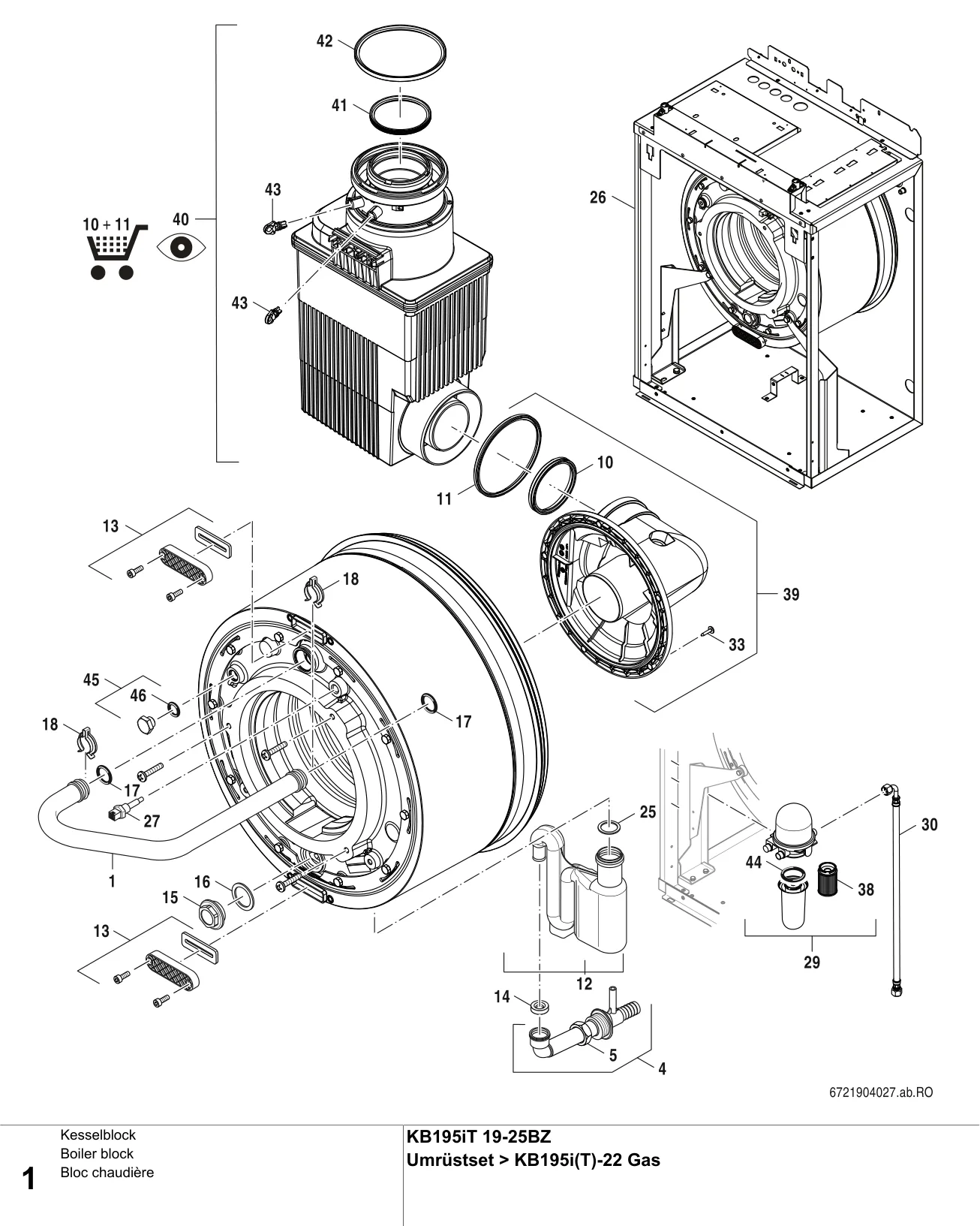 Schéma éclaté Bloc chaudière — Buderus KB195iT 19-25BZ, Umrüstset KB195i(T)BZ>KB195i(T)-22 Gas