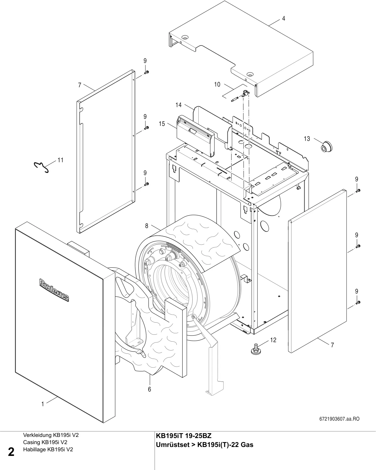 Schéma éclaté Verkleidung KB195i V2 — Buderus KB195iT 19-25BZ, Umrüstset KB195i(T)BZ>KB195i(T)-22 Gas