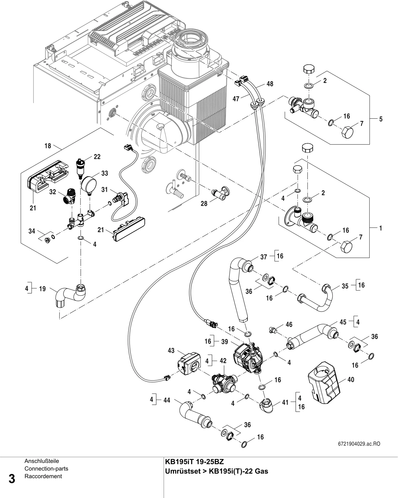 Schéma éclaté Raccordement — Buderus KB195iT 19-25BZ, Umrüstset KB195i(T)BZ>KB195i(T)-22 Gas