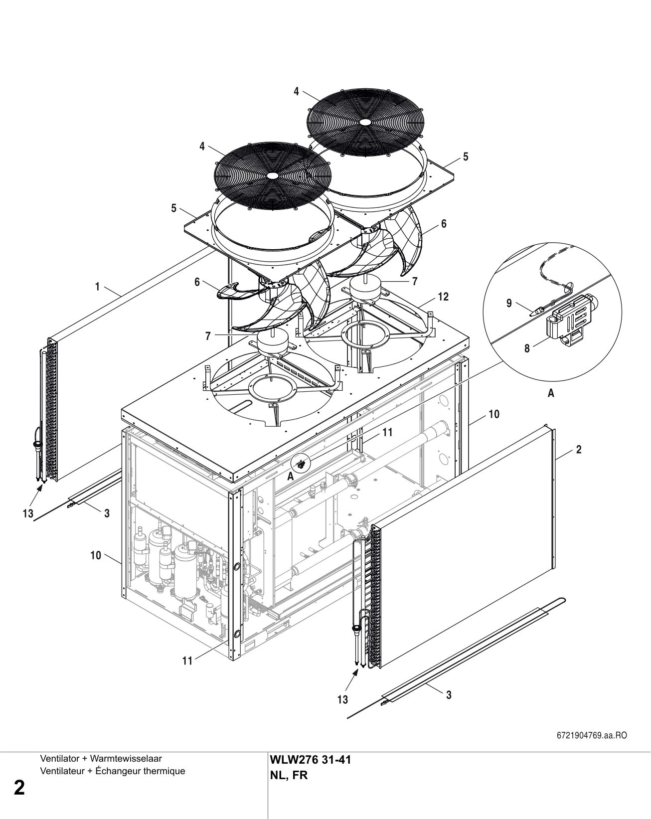 Schéma éclaté Ventilateur + Échangeur thermique — Buderus WLW276 31-41