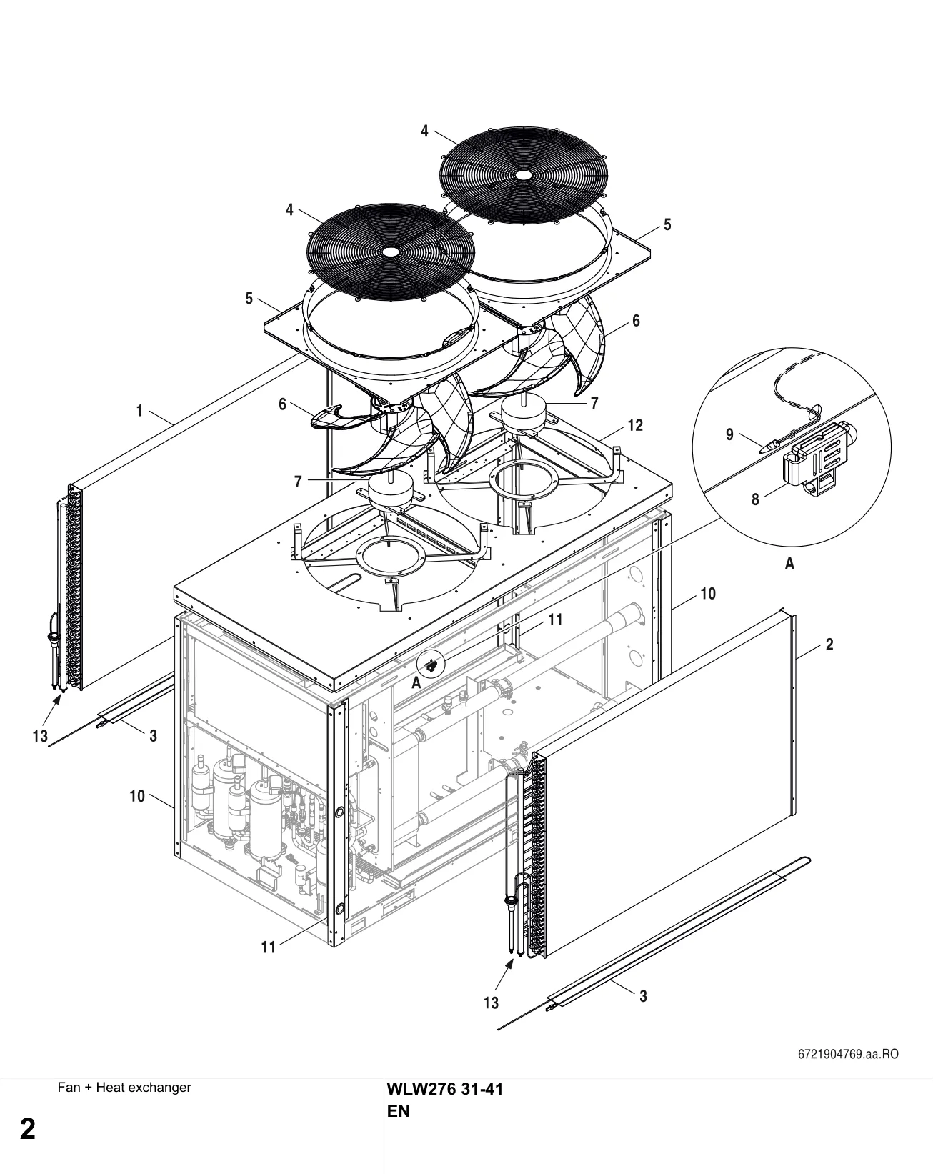 Schéma éclaté Fan + Heat exchanger — Buderus WLW276 31-41