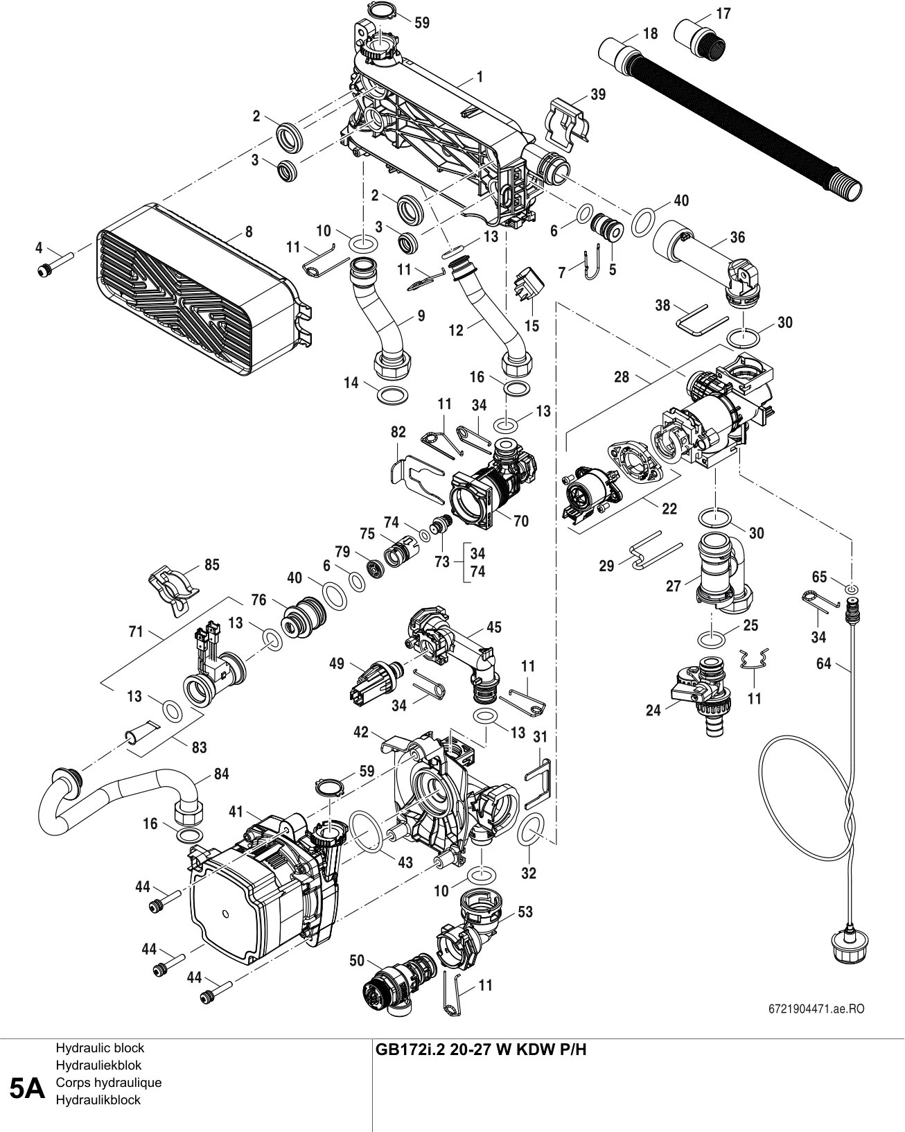 Schéma éclaté Corps hydraulique A (5) — Buderus GB172i.2 20-27 W KDW P/H