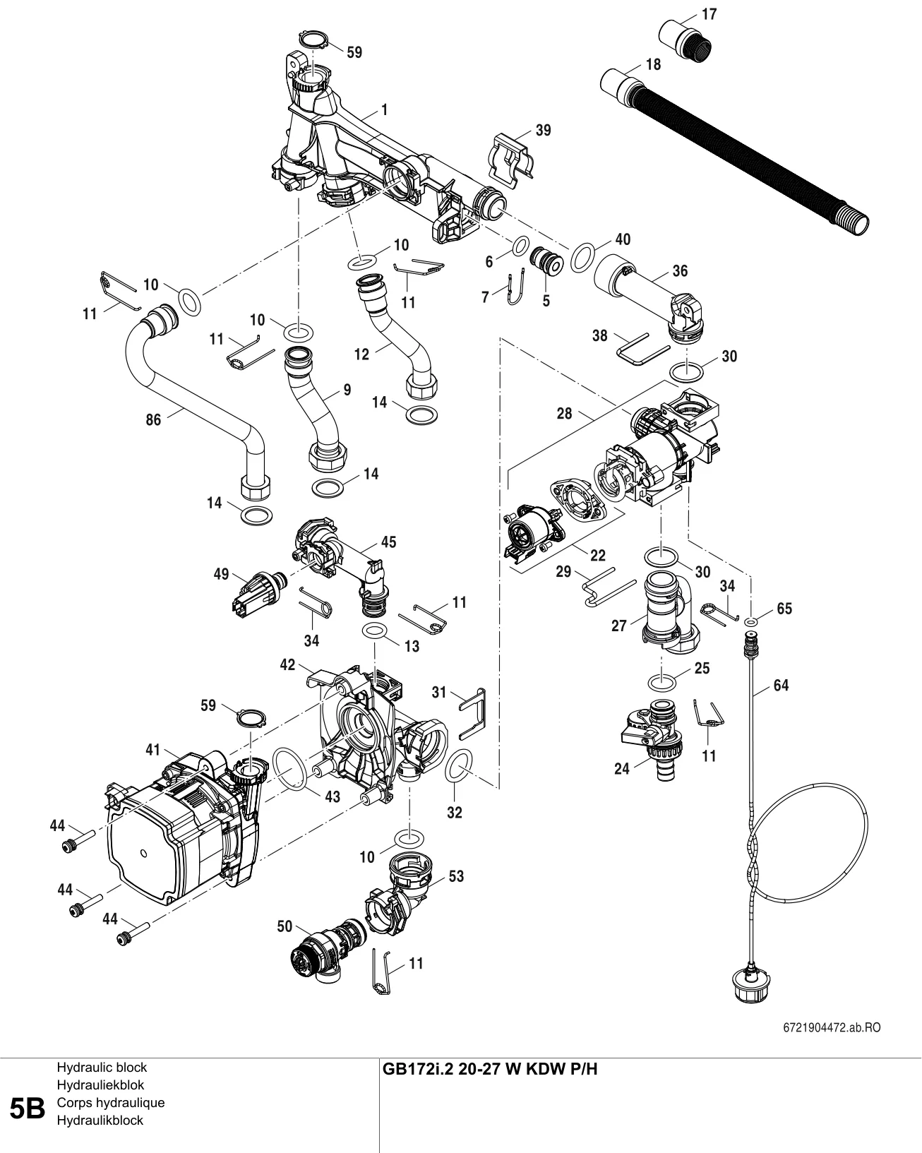 Schéma éclaté Corps hydraulique B — Buderus GB172i.2 20-27 W KDW P/H